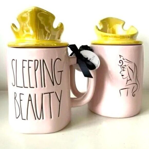 NWT Rae Dunn Disney Sleeping Beauty Yellow Iridescent Crown Topper Lid Mug - Picture 11 of 12